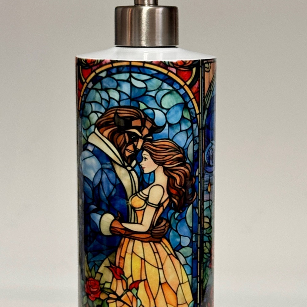 Stained Glass inspired Beauty & Beast Lotion/Soap Dispenser - Blue & Yellow